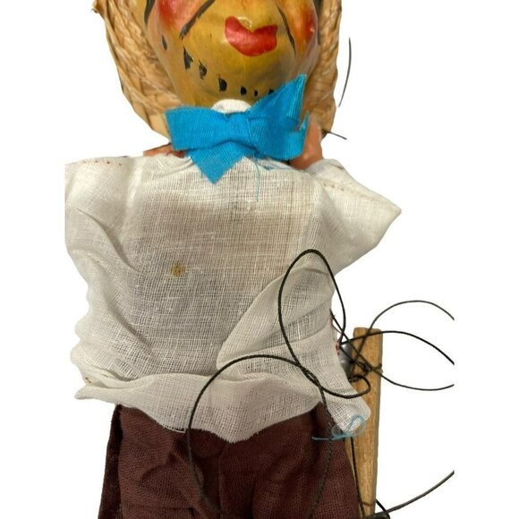 Vintage Mexican Marionette String Puppet Doll Folk Art with Straw Hat Man - Picture 2 of 7